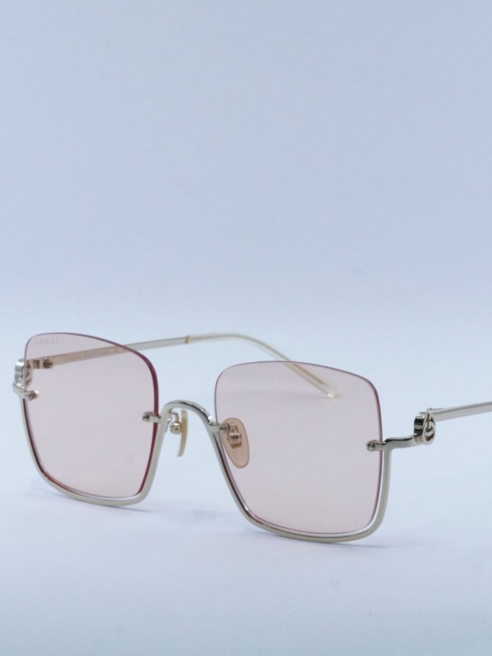 Gucci GG1279S 005 Sunglasses Gold Square Frame, Pink Lenses
